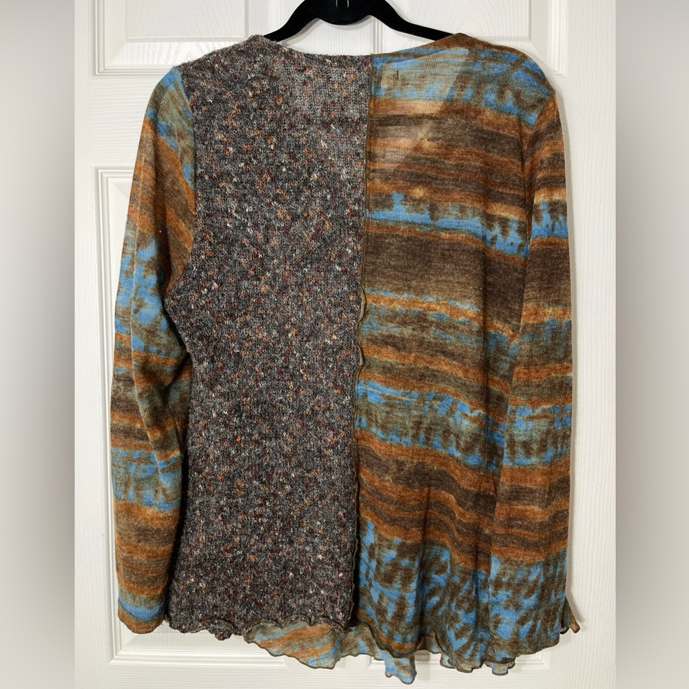 Feralei Boho Patchwork Knit Tunic Top Womens Size M Artsy Asymmetrical Lagenlook - Picture 3 of 8
